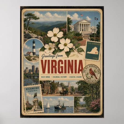 Virginia Authentischer Vintage-Stil Poster (Vorne)