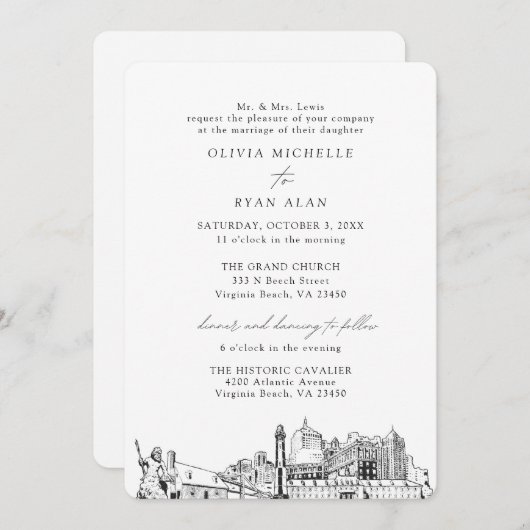 Virginia Beach Church Wedding Two Location Einladung (Vorne/Hinten)