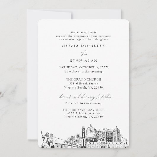 Virginia Beach Church Wedding Two Location Einladung (Vorderseite)