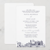 Virginia Beach Church Wedding Two Location Navy Einladung (Vorne/Hinten)