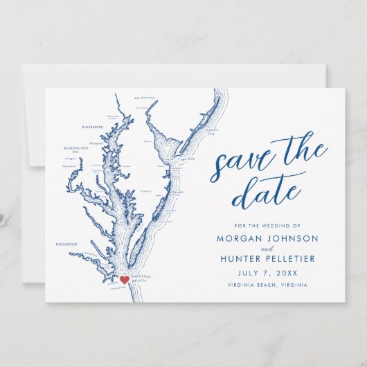 Virginia Beach Map Moderne Hochzeit Save The Date (Vorderseite)