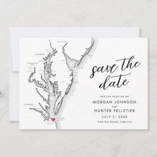 Virginia Beach Map Moderne Hochzeit Save The Date (Vorderseite)