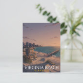 Virginia Beach Oceanfront Skyline Kunst Postkarte (Stehend Vorderseite)