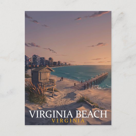 Virginia Beach Oceanfront Skyline Kunst Postkarte (Vorderseite)