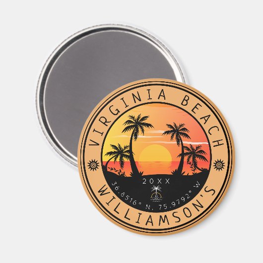 Virginia Beach USA Retro Sunset Souvenirs 60er Magnet (Vorderseite/Rückseite)