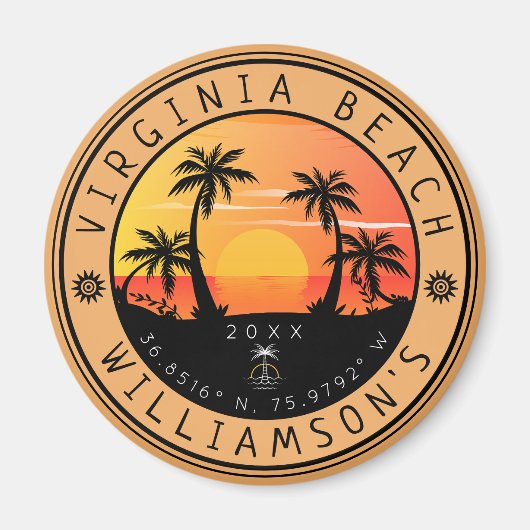 Virginia Beach USA Retro Sunset Souvenirs 60er Magnet (Vorne)