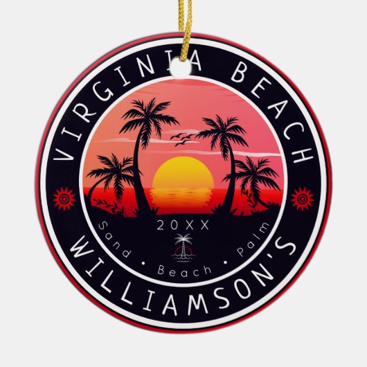 Virginia Beach USA Retro Sunset Souvenirs 80er Keramik Ornament (Vorne)