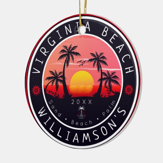 Virginia Beach USA Retro Sunset Souvenirs 80er Keramik Ornament (Links)