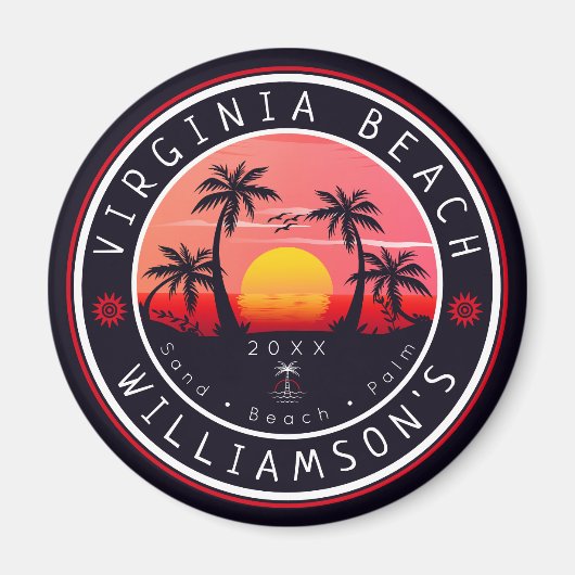 Virginia Beach USA Retro Sunset Souvenirs 80er Magnet (Vorne)