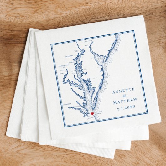 Virginia Beach VA Elegant Navy Blue Map Wedding Serviette