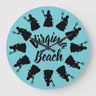 Virginia Beach, VA Neptune Statue Ocean Nautical Große Wanduhr