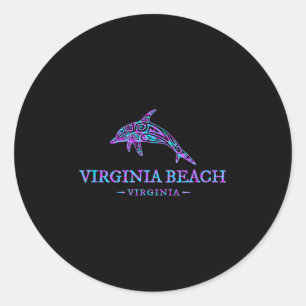 Virginia Beach Virginia Colorful Dolphin Urlaub Runder Aufkleber