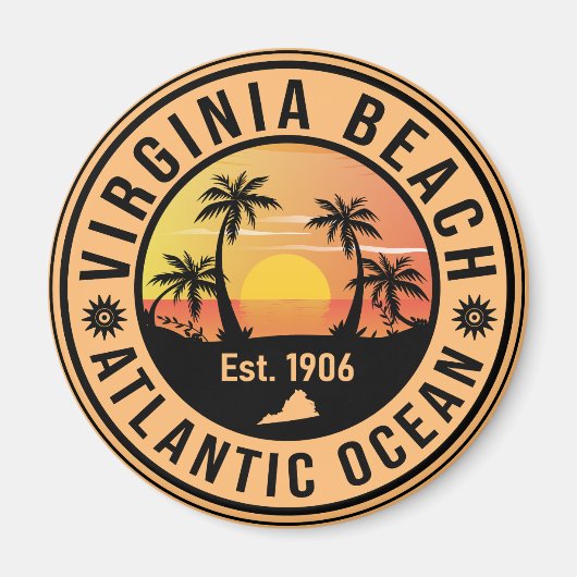 Virginia Beach Virginia Retro Sunset Souvenirs 60e Magnet (Vorne)