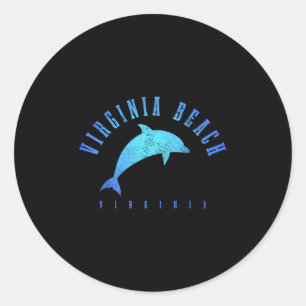 Virginia Beach Virginia Vintag Dolphin Holiday Runder Aufkleber