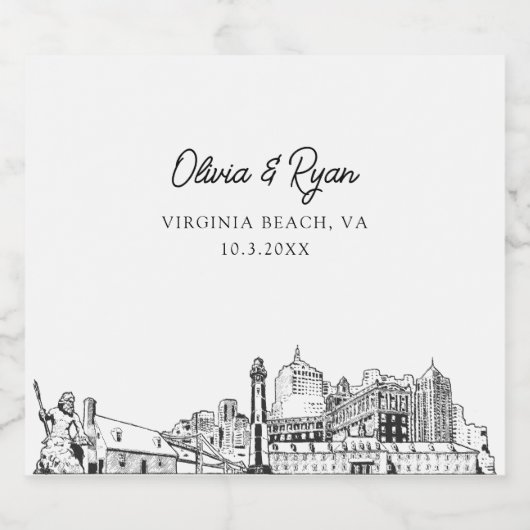 Virginia Beach Wedding Champagne Label Schaumweinetikett (Einzelnes Label)