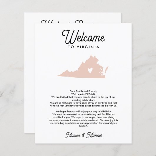 VIRGINIA Begrüßungsbrief IRGENDWELCHE FARBE (Vorne/Hinten)