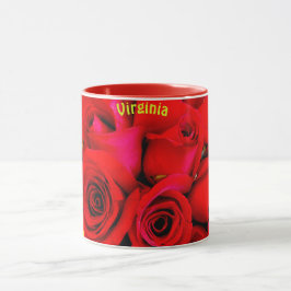VIRGINIA ~ Buds Personalisierte Rote Rose ~ Fotogr Tasse