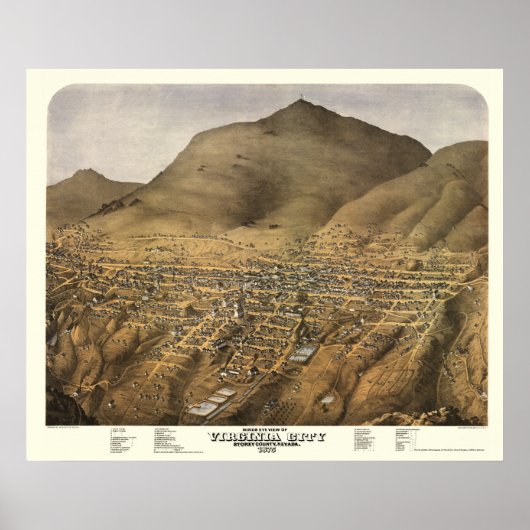 Virginia City, NV Panorama Karte - 1875 Poster (Vorne)