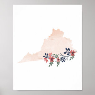 Virginia Floral Watercolor Staat Poster