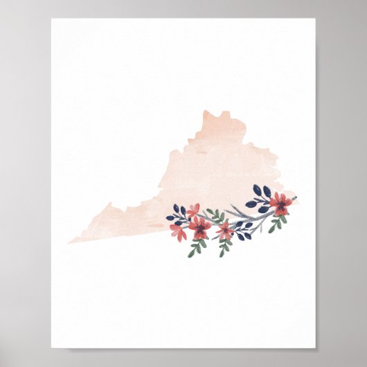 Virginia Floral Watercolor Staat Poster (Vorne)