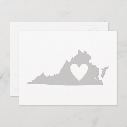 Virginia Gray Staat Map Form mit Herz Cutout Postkarte (Vorne/Hinten)