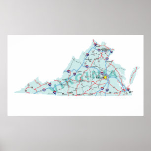 Virginia Interstate Map Print Poster