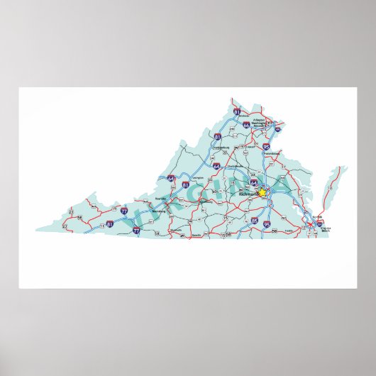 Virginia Interstate Map Print Poster (Vorne)