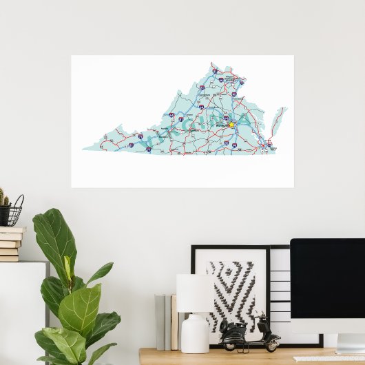 Virginia Interstate Map Print Poster (Heimbüro)