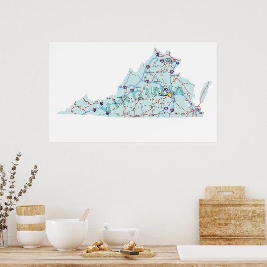 Virginia Interstate Map Print Poster (Küche)