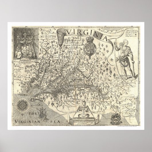 Virginia John Smith Karte 1624 Poster (Vorne)