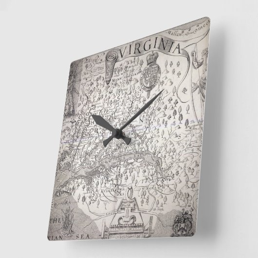 Virginia Map, 1612 Quadratische Wanduhr (Winkel)