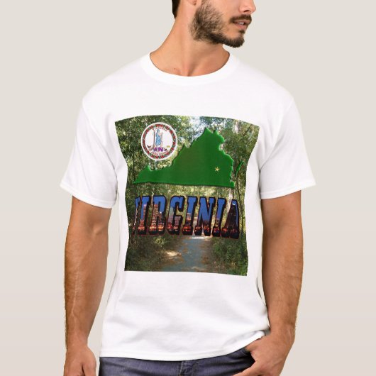 Virginia Map, Staat Siegel, Bildtext T-Shirt (Vorderseite)