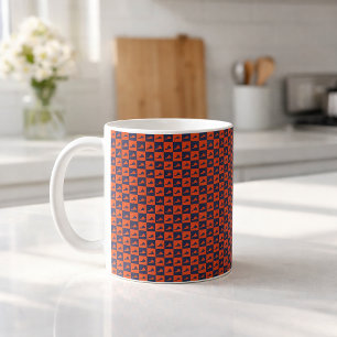 Virginia Muster Schachbrett Orange Blau Kaffeetasse