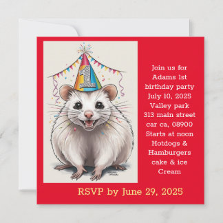 Virginia Opossum trägt Geburtstagsfeiertag Einladung