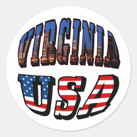 Virginia Picture und USA Text Runder Aufkleber (Vorderseite)