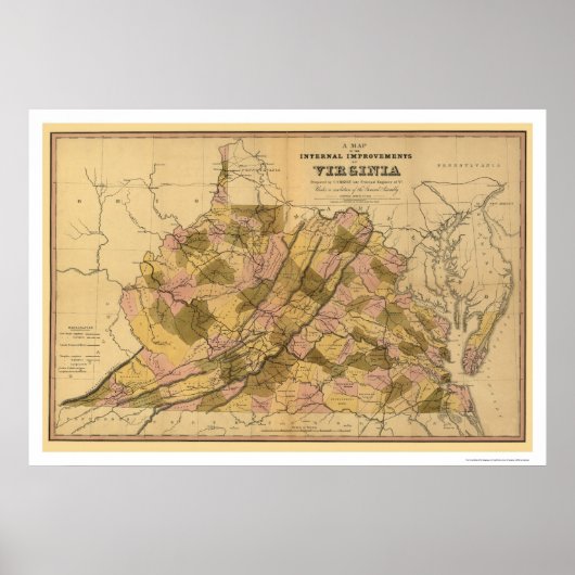 Virginia Railroad & Town Karte 1848 Poster (Vorne)
