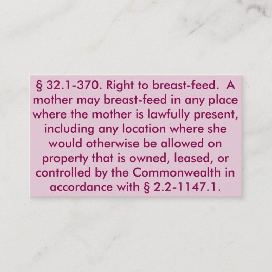 Virginia "recht, Karten zu stillen" (Vorderseite)