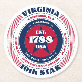 Virginia Red White Blue Typografie Runder Pappuntersetzer