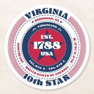 Virginia Red White Blue Typografie Runder Pappuntersetzer