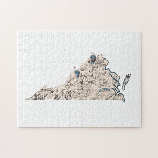 Virginia Shaped Virginian Vintag Picture Map Puzzle (Horizontal)