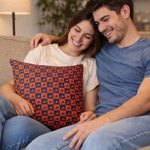 Virginia Silhouette Schachbrettmuster Blau Orange Kissen
