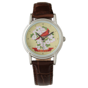Virginia Staat Kardinal Bird und Dogwood Blume Armbanduhr