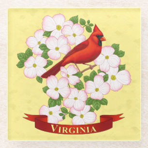 Virginia Staat Kardinal Bird und Dogwood Blume Glasuntersetzer