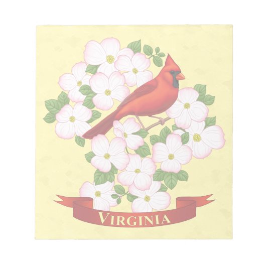 Virginia Staat Kardinal Bird und Dogwood Blume Notizblock (Vorderseite)