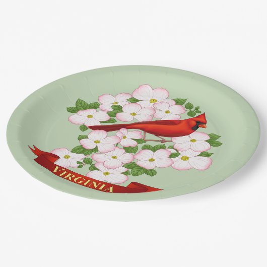 Virginia Staat Kardinal Bird und Dogwood Blume Pappteller (Schrägansicht)