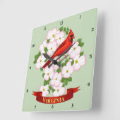 Virginia Staat Kardinal Bird und Dogwood Blume Quadratische Wanduhr (Winkel)
