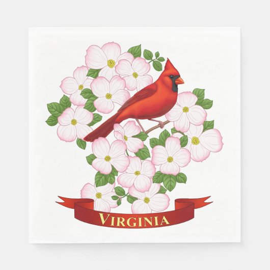 Virginia Staat Kardinal Bird und Dogwood Blume Serviette (Vorderseite)