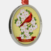 Virginia Staat Kardinal Bird und Dogwood Blume Silbernes Ornament (Rechts)