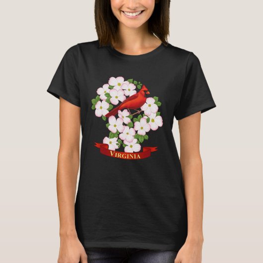 Virginia Staat Kardinal Bird und Dogwood Blume T-Shirt (Vorderseite)