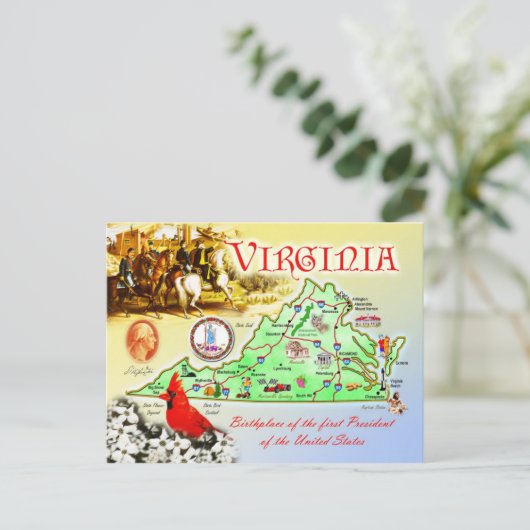 Virginia Staat Map Postkarte (Stehend Vorderseite)